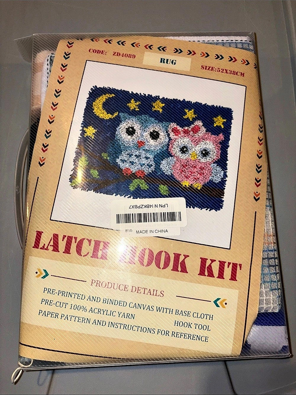 Latch Hook Rug Kit Owl Blue & Pink NWT